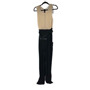 Vintage 90’s Gold Metallic Black Bottom Sleeveless Belted Jumpsuit‎ Women’s